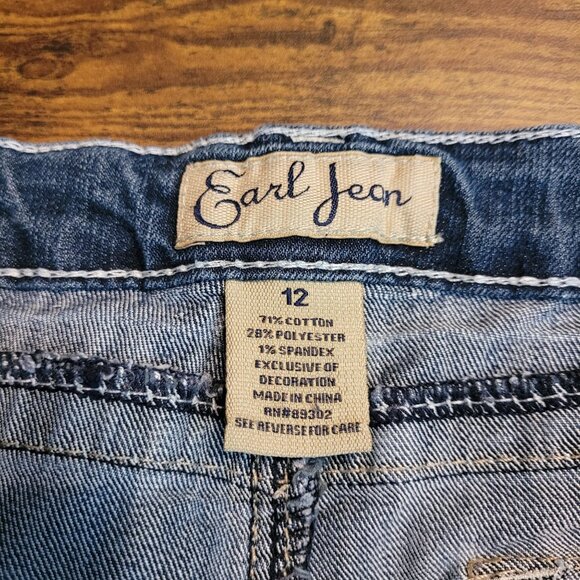 Earl Jeans Womens 12 Straight Leg Mid Rise Button Flap Embellished Thick Stitch - Picture 4 of 10